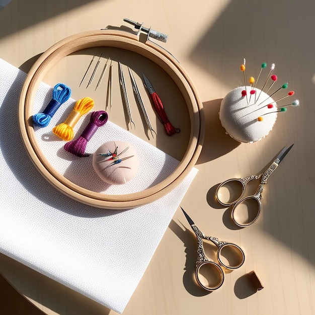 Embroidery tools on table